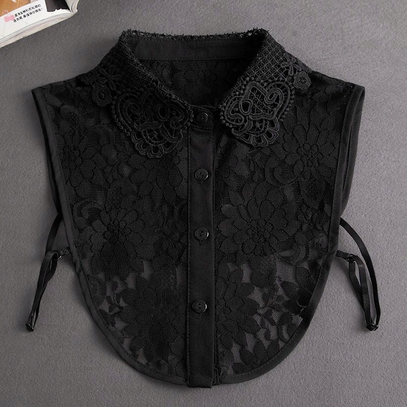 Cuello desmontable de encaje de mujer – negro