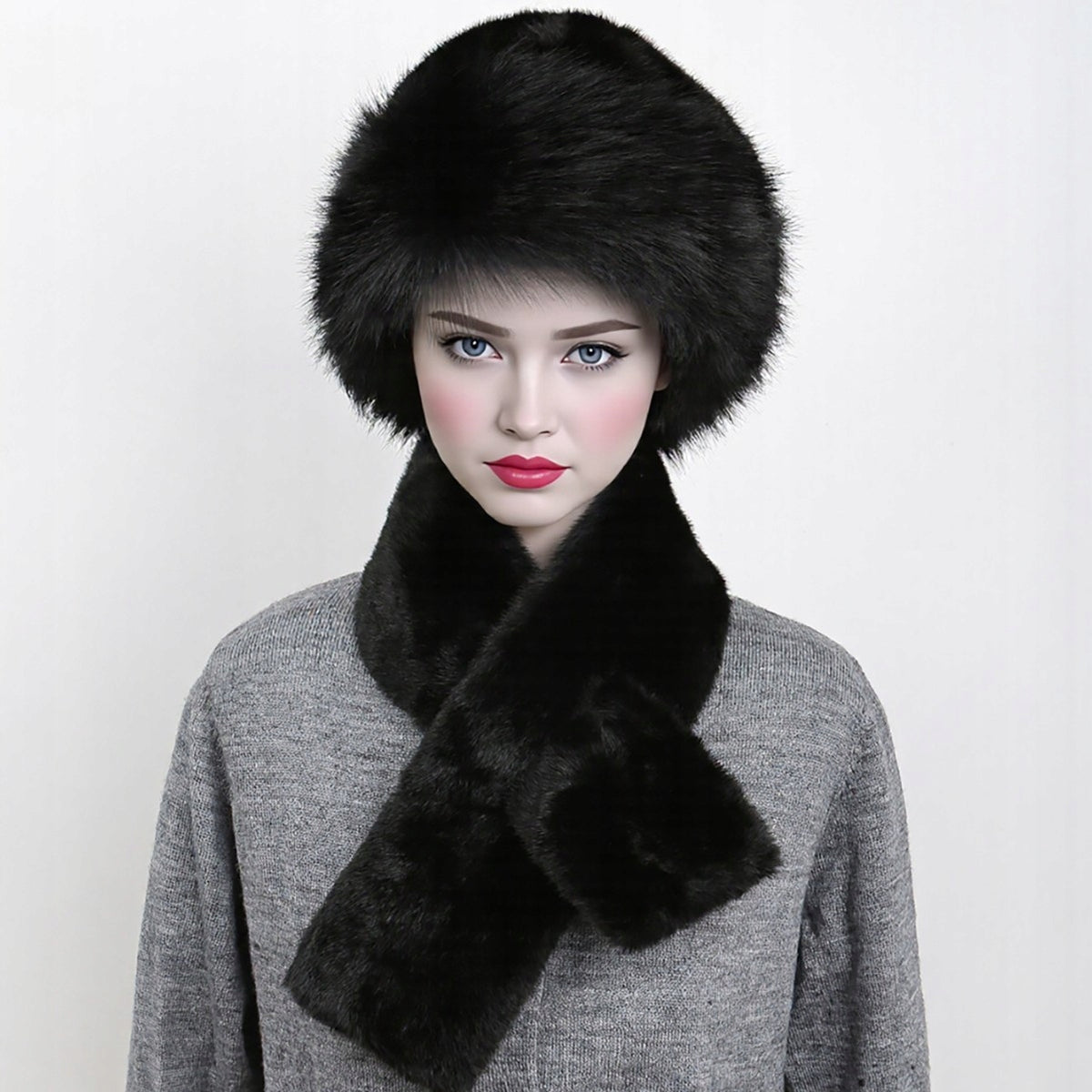 Estola de pelo sintético 80 × 13 cm – negro