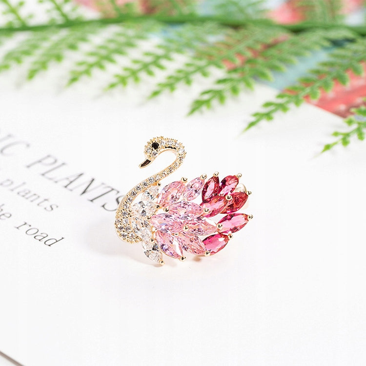 Brosche Schwan mit Zirkonia – goldfarben