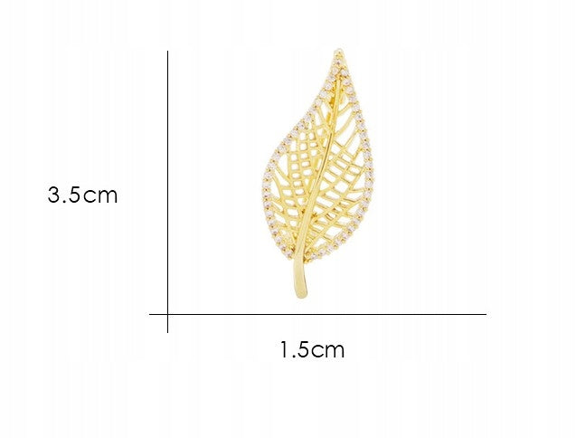 Broche feuille à zircons – doré