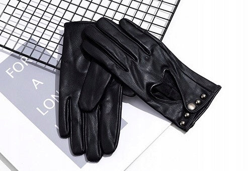 Damenhandschuhe aus Kunstleder – schwarz