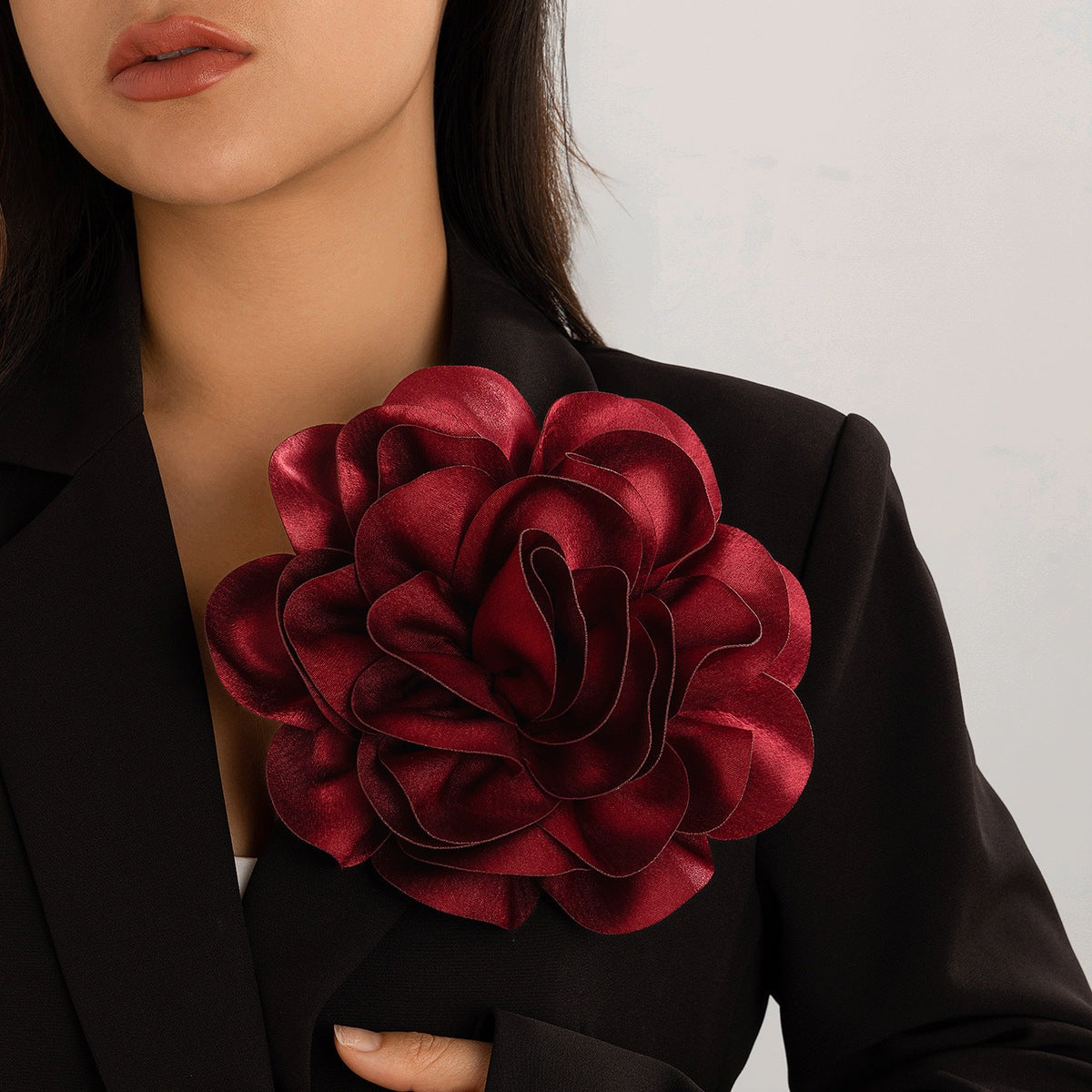 Brosche Satinrose 20 cm – bordeauxrot und rosa