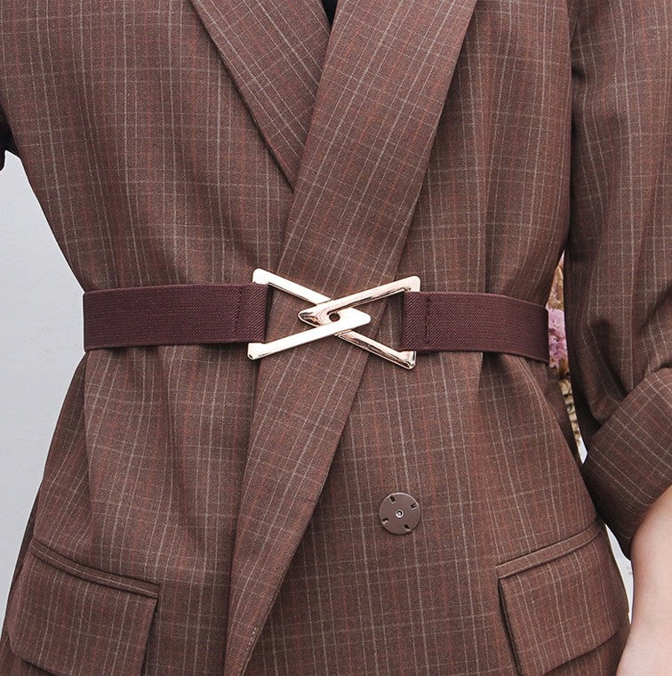 Women's Brown Elastic Belt — Elegant Coat Accessory