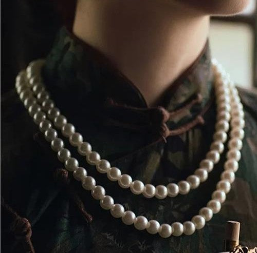 Glass Bead Necklace – White & Silver-Tone