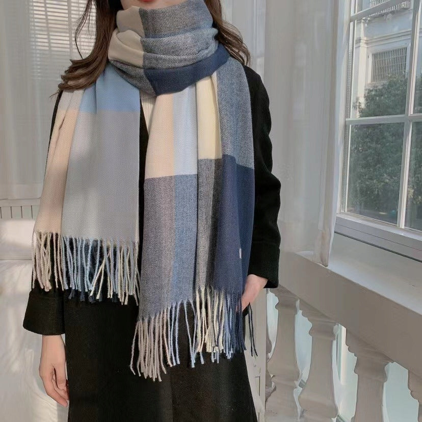 Women's Winter Scarf 180 × 66 cm – Blue & Grey