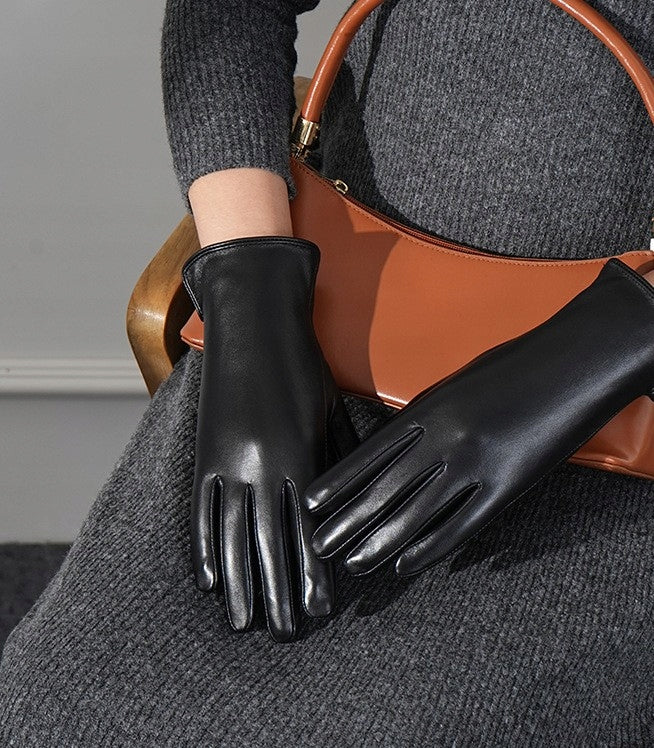 Women's Faux-Leather Gloves – Black