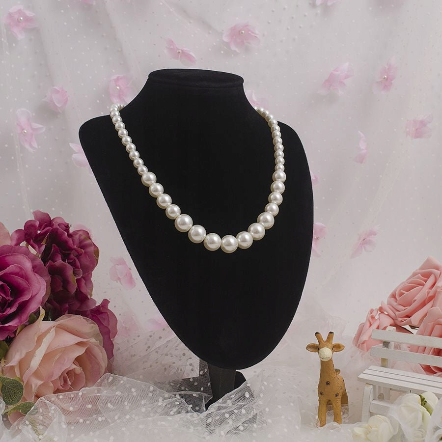 Glass Bead Necklace – White & Silver-Tone
