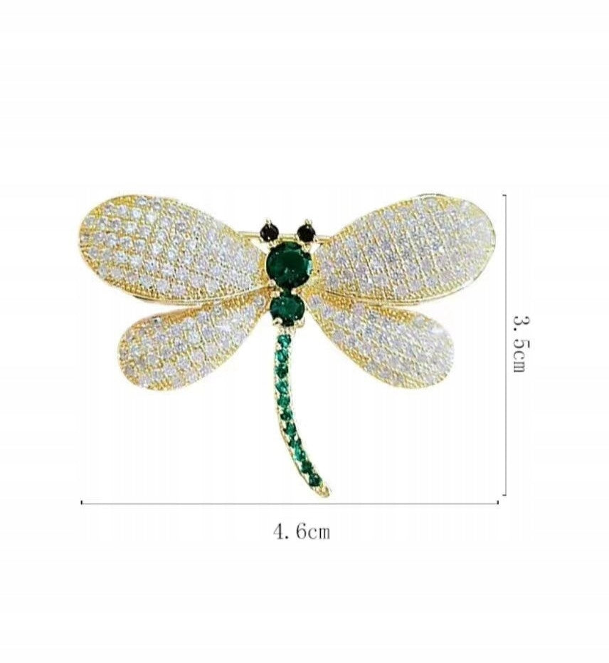 Dragonfly Brooch with Rhinestones – Gold-Tone