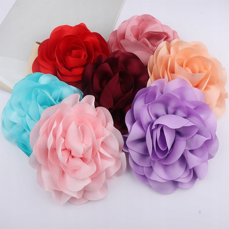 Broșă trandafir din satin 20 cm – liliachie și roz