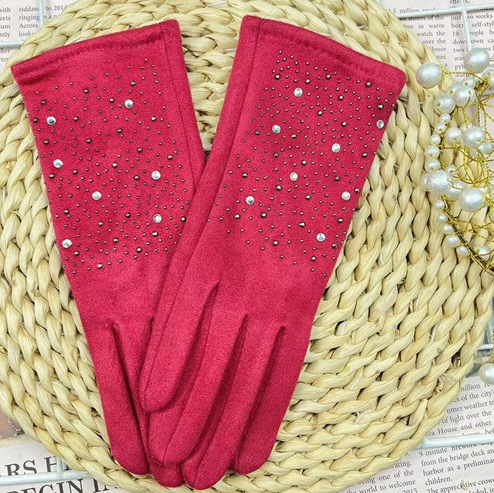 Women's Suede-Effect Gloves – Red
