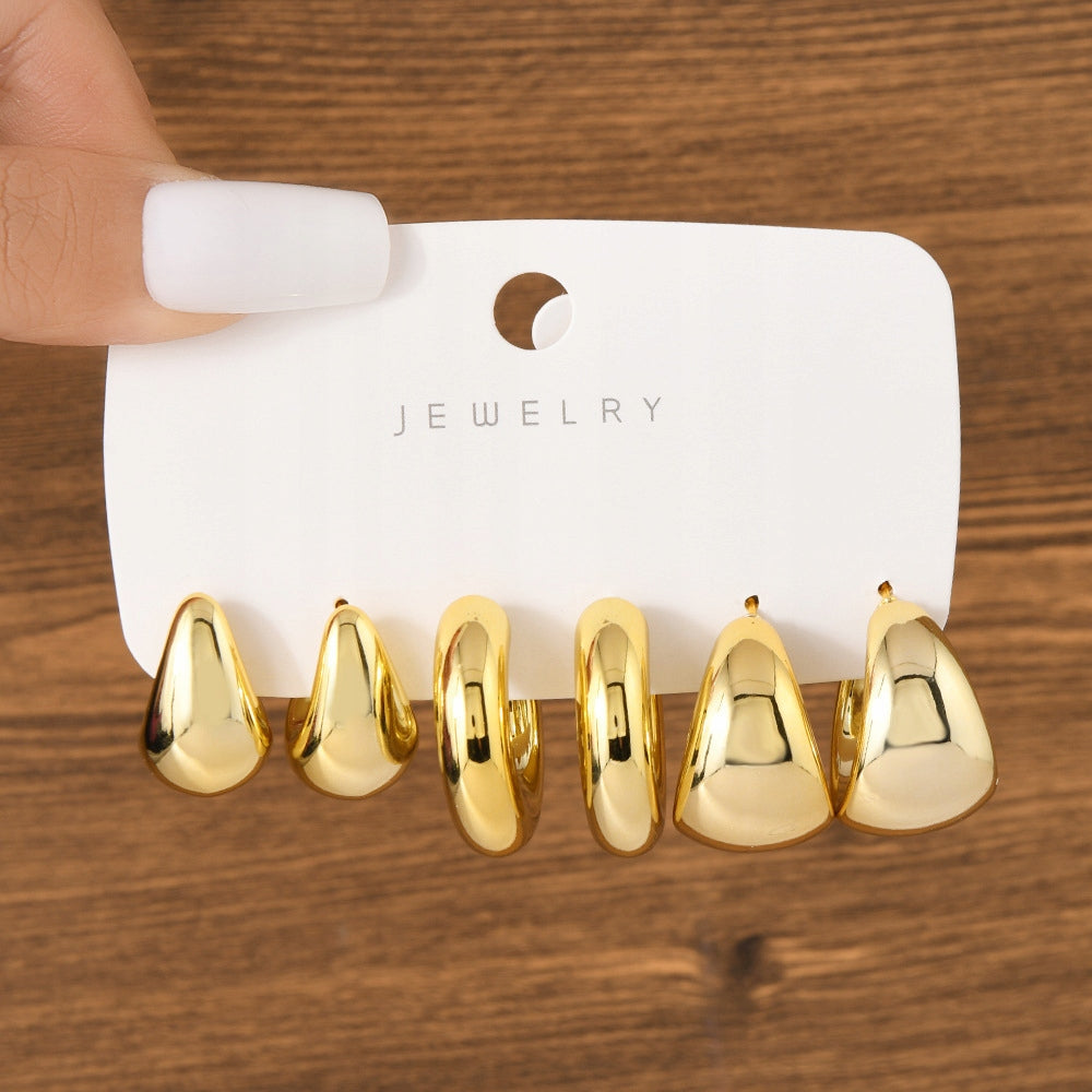 Elegant Women's Gold-Tone Stud Earring Set