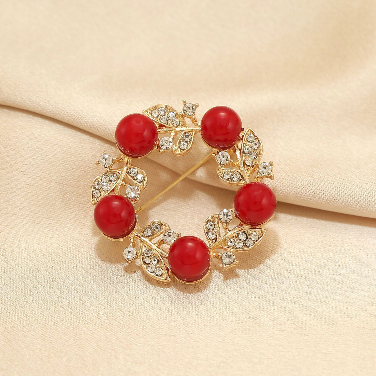 Brosche Blumenkranz mit Zirkonia – rot