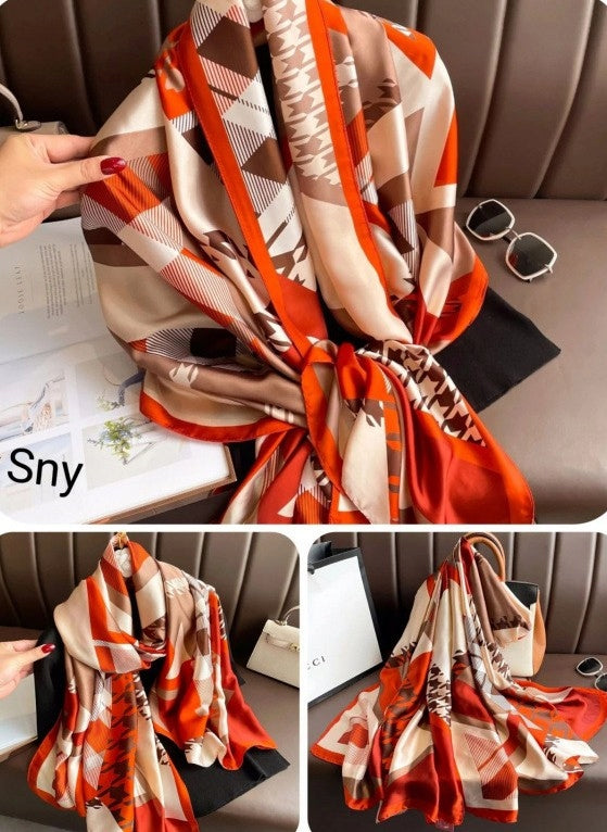 Women's Elegant Large Silk-Effect Scarf — Beautiful, Sophisticated Style, 180×90 cm