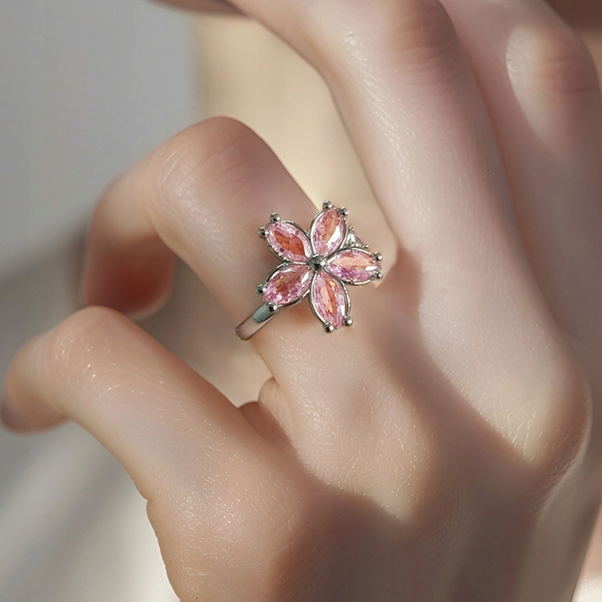 Bague tournante en argent 925 à zircons roses