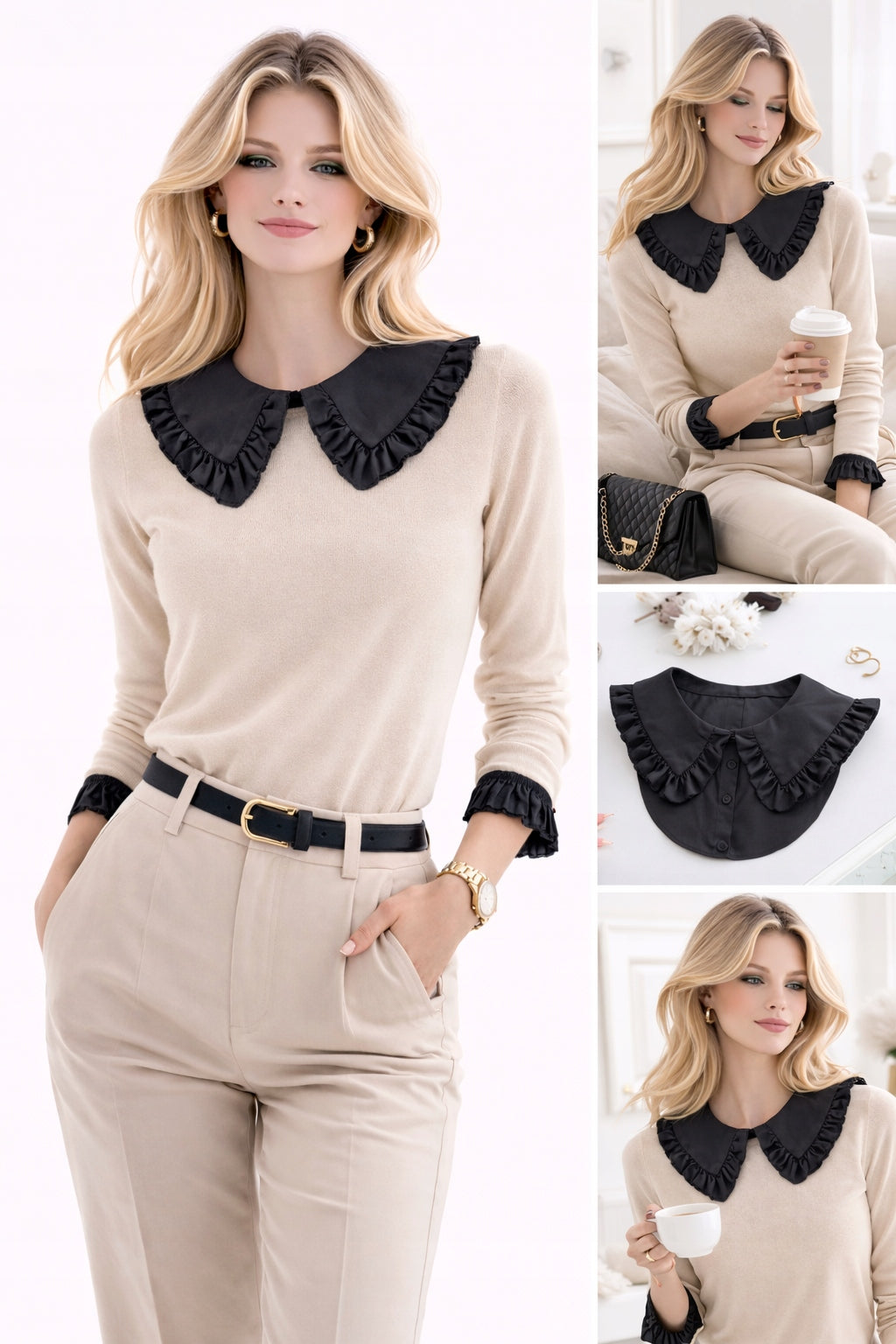 Col amovible Claudine pour femme – noir