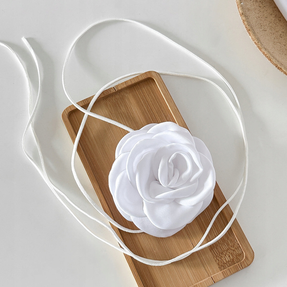 Elegant Women's White Rose Choker on a Cord