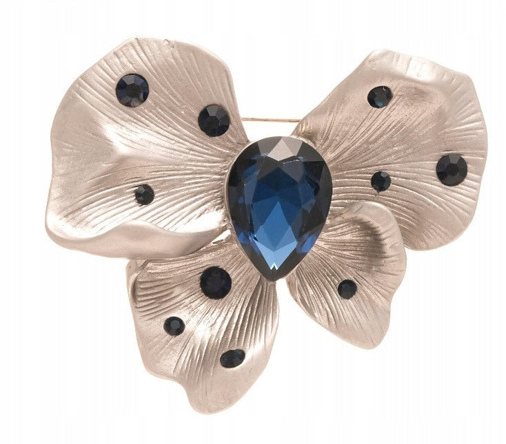 Broche fleur à zircons – argenté