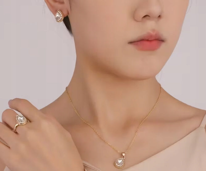 Necklace & Earrings & Ring Set – Gold-Tone & Silver-Tone