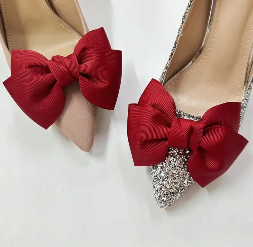 Clipsuri pentru pantofi cu funde din satin – vișinii