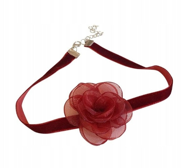 Colier choker cu trandafir – vișiniu și roz