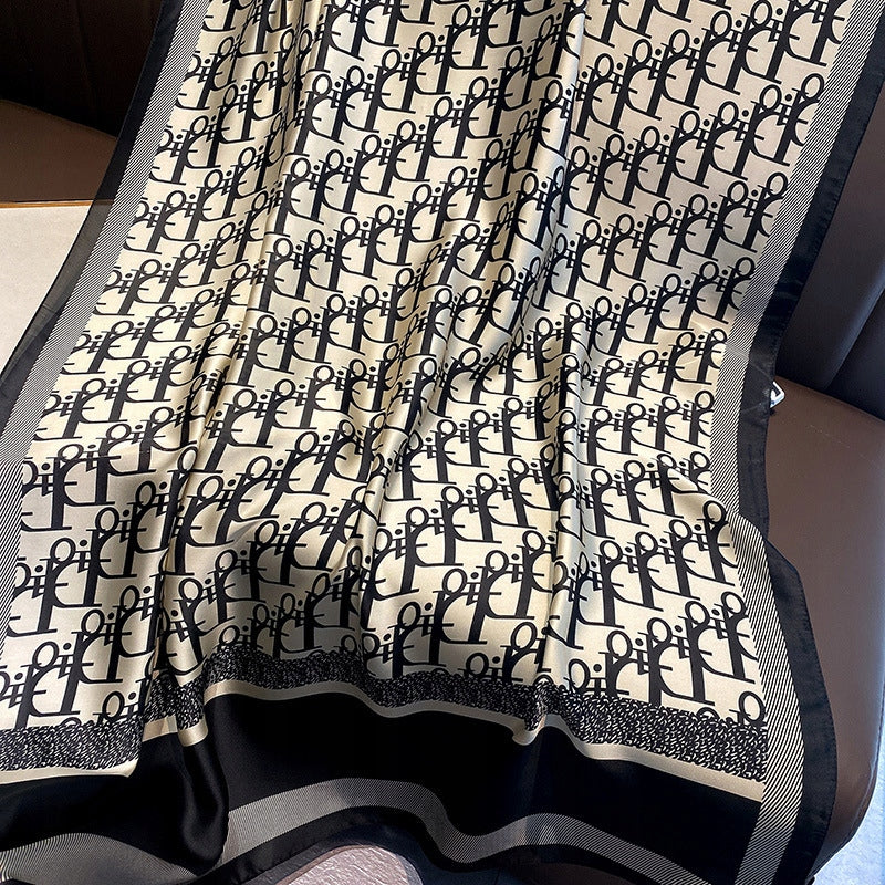 Silk-Effect Scarf 180 × 90 cm – Black & White