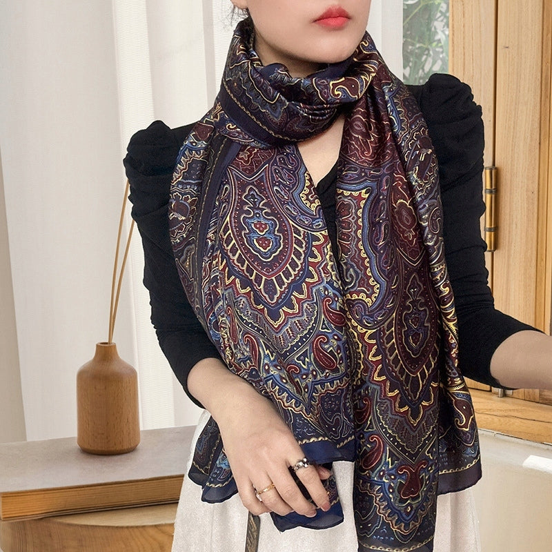 Silk-Effect Scarf 180 × 90 cm – Navy