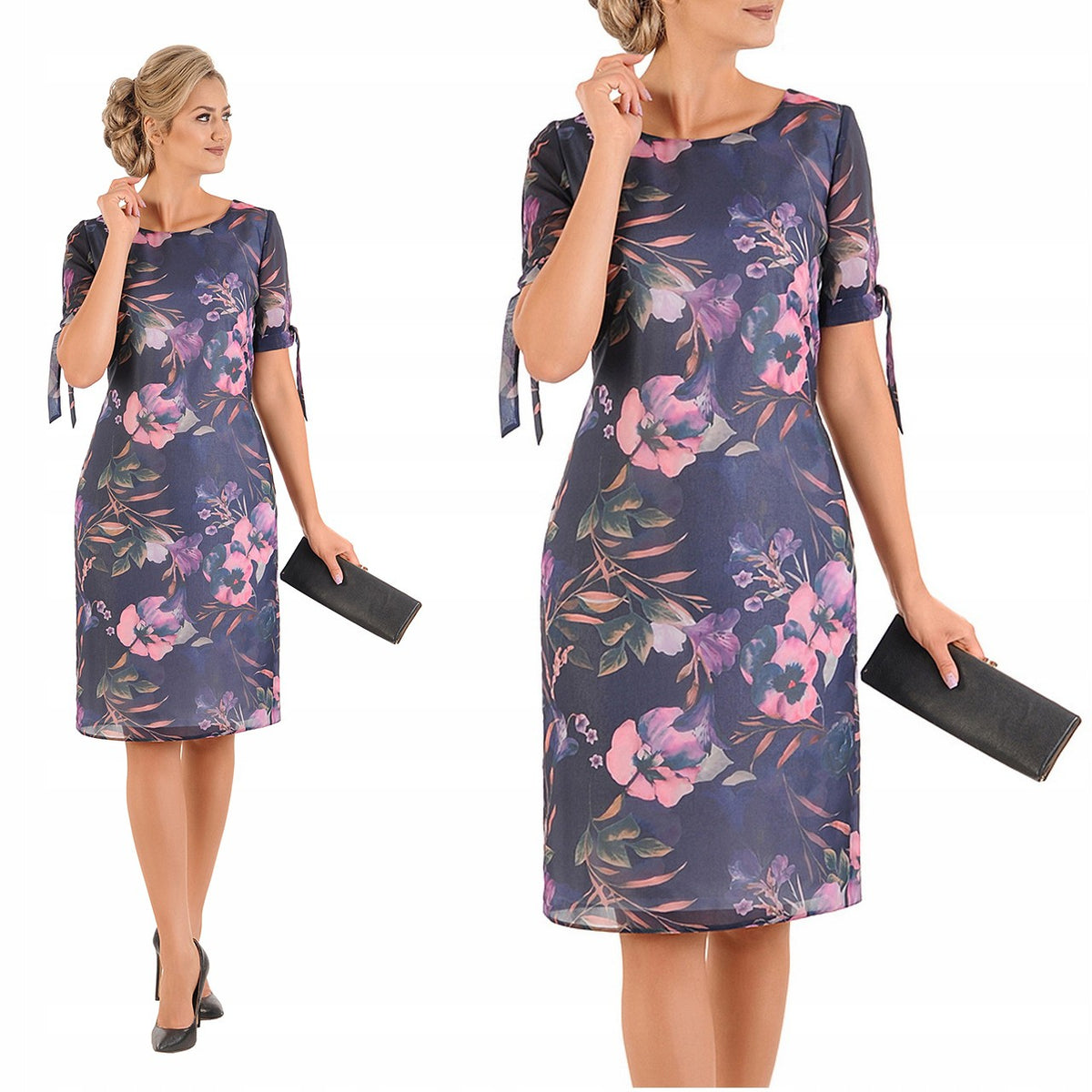 Susan III Elegant Floral Dress | color:granatowy