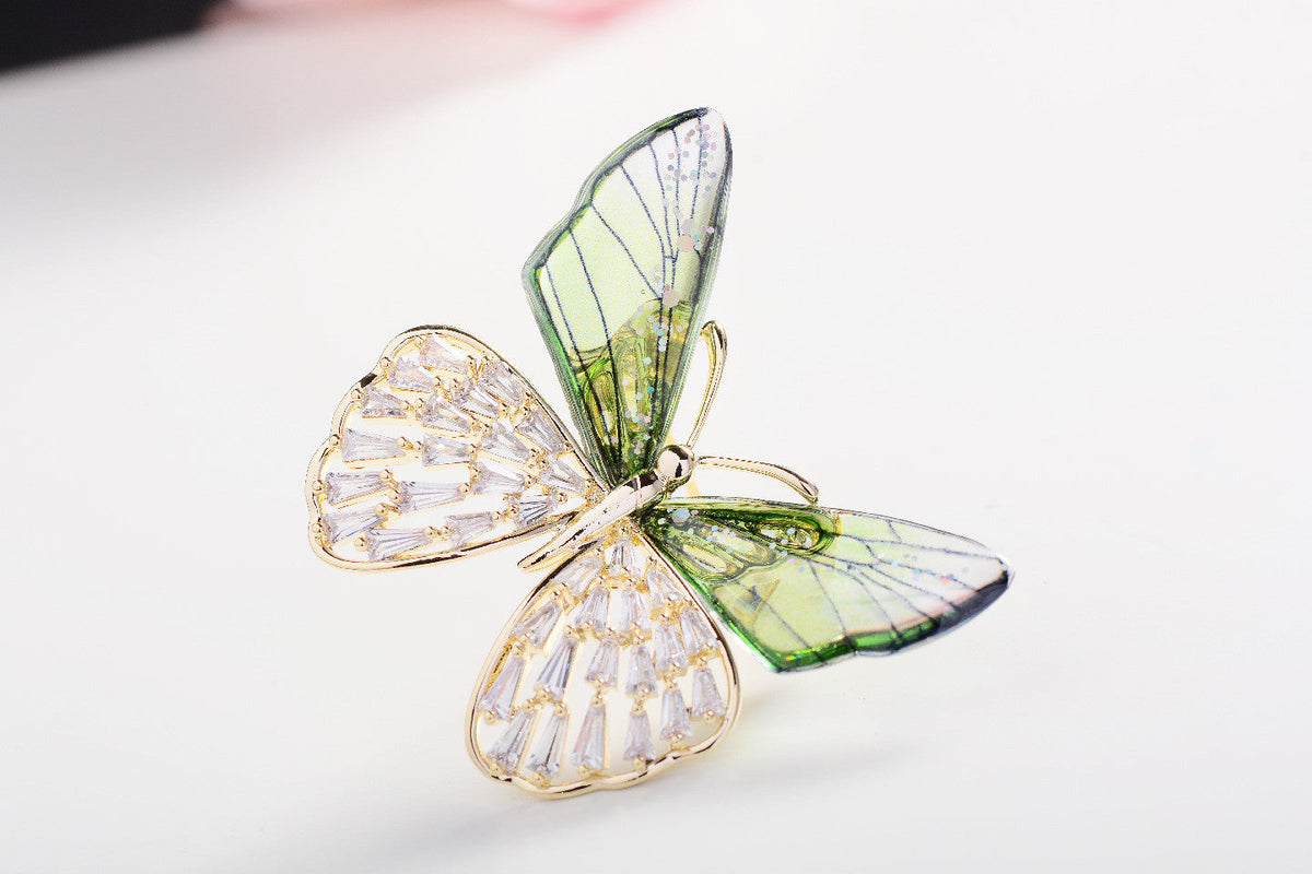 Broszka motyl z cyrkoniami | color:zlota-i-zielona