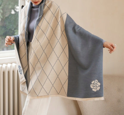 Damen-Winterschal 180 × 66 cm – beige und blau