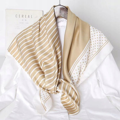 Silk-Effect Square Scarf 90 × 90 cm – Beige & White