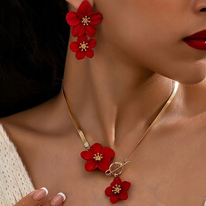Necklace & Earrings & Bracelet Set – Red