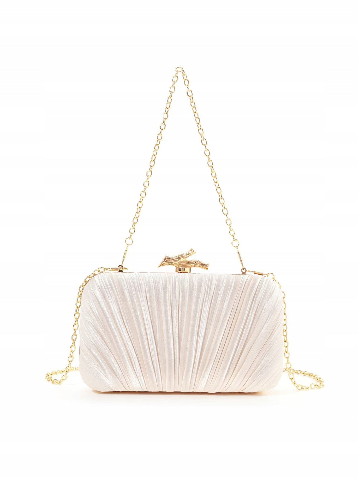 Women's Elegant Beige Evening Clutch Bag with a Chain Strap, 19 cm