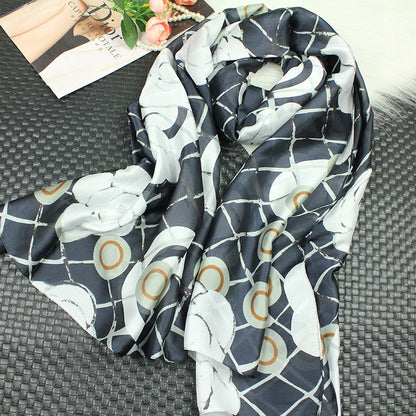 Silk-Effect Scarf 180 × 90 cm – Black & White
