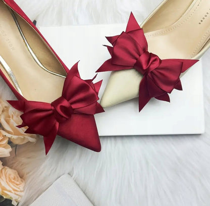 Кліпси для взуття з бантами – бордовий