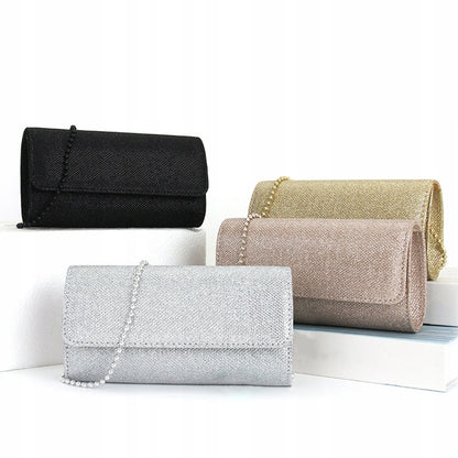 Women's Elegant Silver Evening Clutch Bag with a Chain Strap, 20 cm