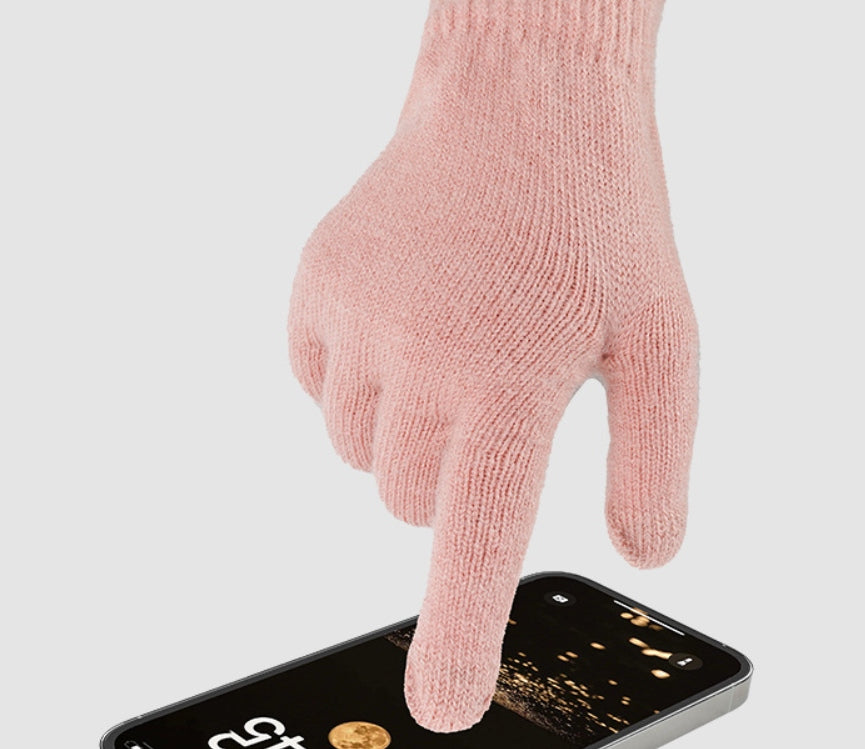Ensemble : bonnet, tour de cou et gants – rose