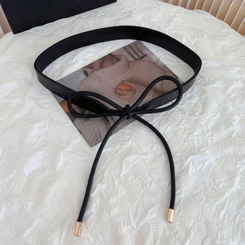Women's Black Faux Leather Tie-Waist Belt — Elegant Fashion Accessory