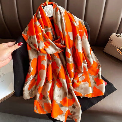 Women's Elegant Large Silky Scarf — Orange Gift Scarf, 180×90