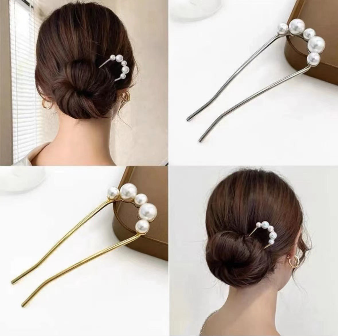 Barrette à perles – blanc et argenté