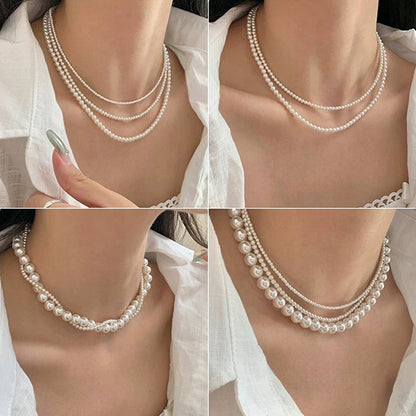 Elegant White Glass Pearl Necklace with Silver-tone Details — Classic Retro Style