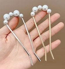 Barrette à perles – blanc et argenté