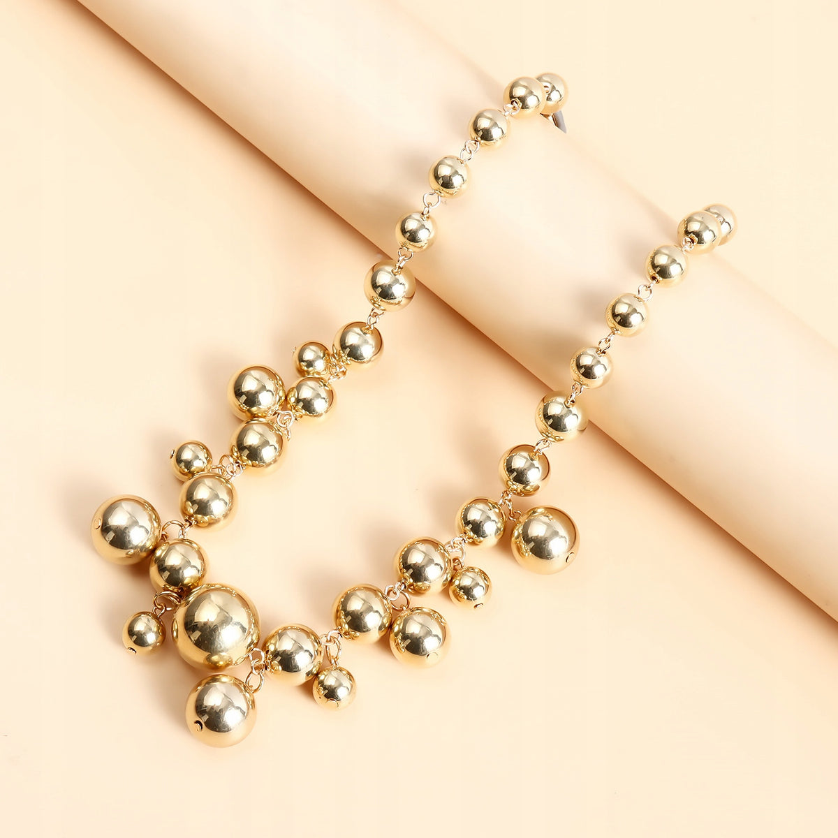 Gold-coloured Glass Pearl Necklace — Elegant Modern Jewellery