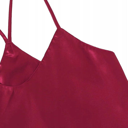 Damen-Satinpyjama – rot mit gekreuzten Trägern
