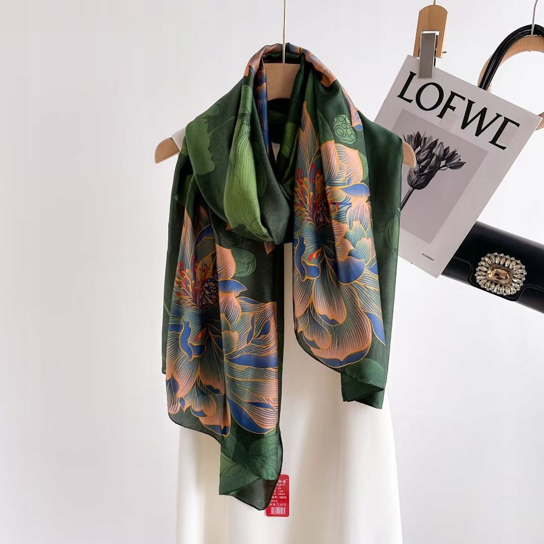 Silk-Effect Scarf 180 × 90 cm – Green