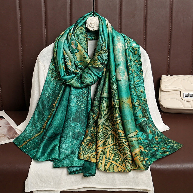 Silk-Effect Scarf 180 × 90 cm – Green