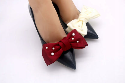 Satin Bow Shoe Clips – Burgundy
