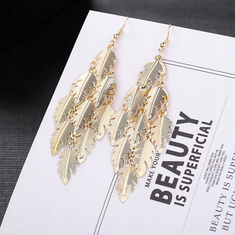 Elegant Women's Gold-Tone Leaf Earrings for Weddings and Special Occasions