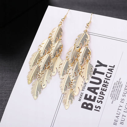 Elegant Women's Gold-Tone Leaf Earrings for Weddings and Special Occasions