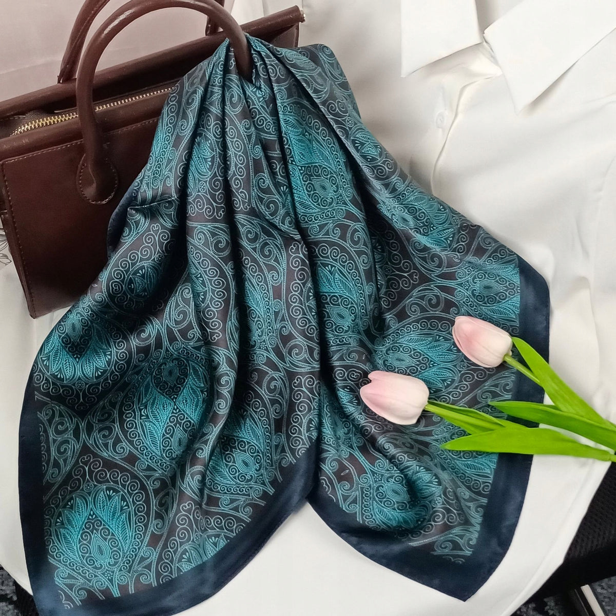 Silk-Effect Scarf 180 × 90 cm – Teal