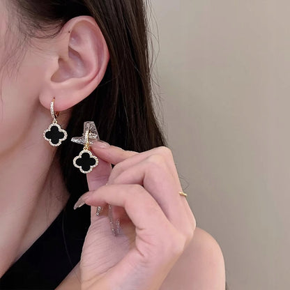 Pendientes de mujer con circonitas – plateado y negro